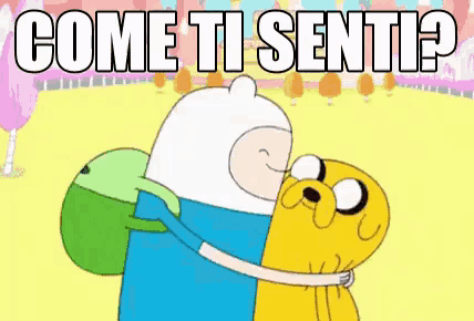 finn and jake from adventure time are hugging each other