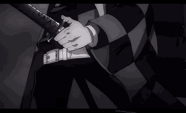 a black and white drawing of a person holding a sword .