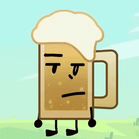 a cartoon illustration of a beer mug with arms and legs and a face .