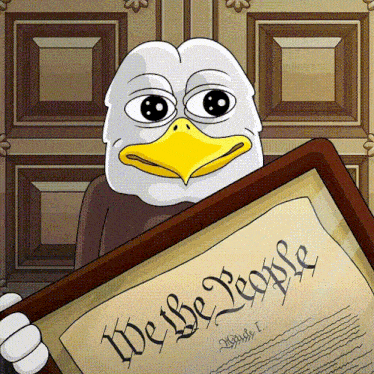 a cartoon of an eagle holding a framed copy of the united states constitution