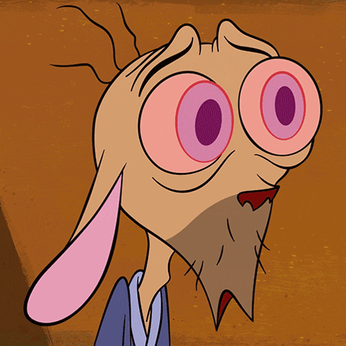 a close up of a cartoon character with glasses and a long ear