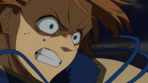a close up of a person 's face with a blue cord around his neck