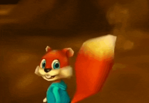 a cartoon squirrel with a long tail is wearing a blue shirt and a blue hoodie .