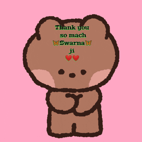 a teddy bear with hearts around its neck says " thank you so much "