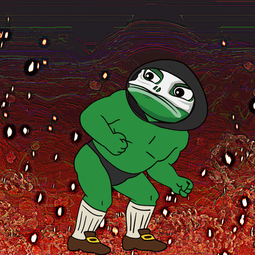 a cartoon of a green frog wearing a hood and knee high socks