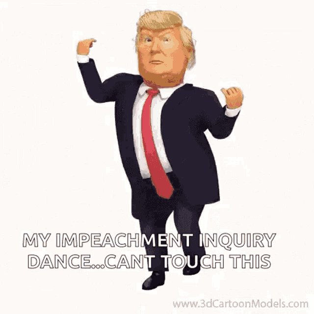 a cartoon of donald trump in a suit and tie dancing .