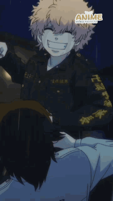 a cartoon character is laughing while holding another person 's arm .