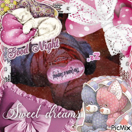 a picture of a cat sleeping on a pillow and the words good night sweet dreams