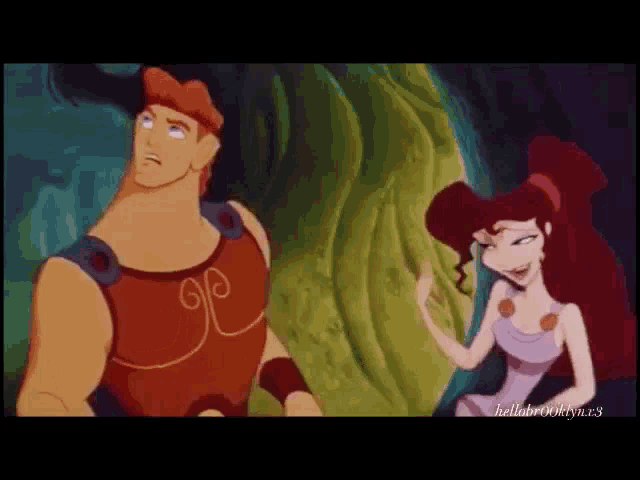 a cartoon of hercules and megara from the movie hercules