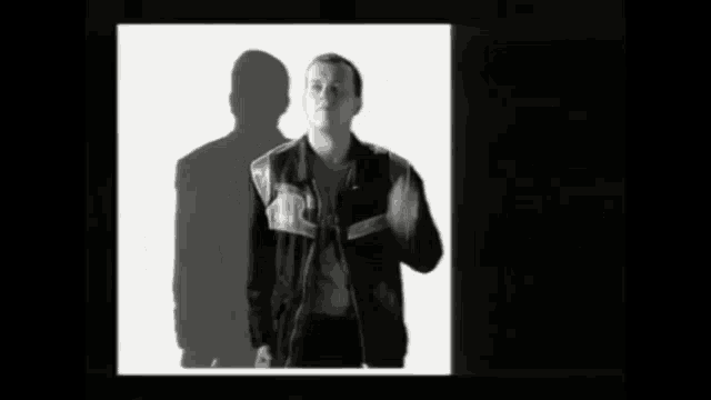 a black and white photo of a man with the words thump thump thump