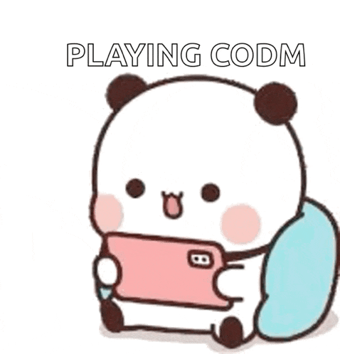a cartoon panda is sitting on a pillow playing a video game .