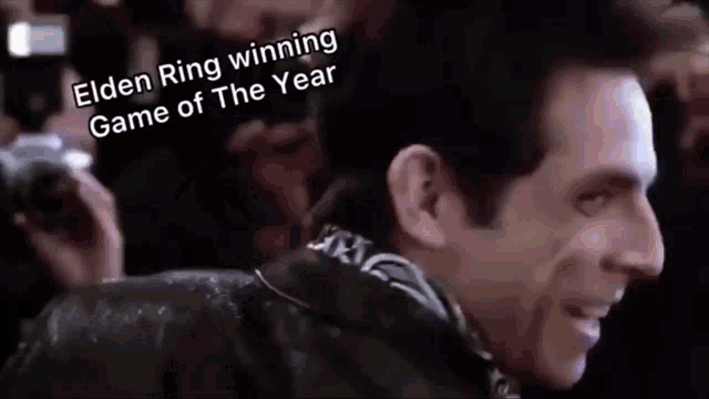 a blurry picture of a man with the words elden ring winning game of the year
