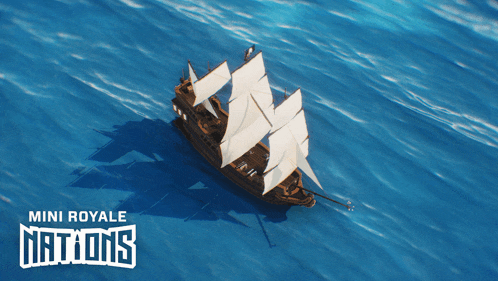 an advertisement for mini royale nations with a sailboat in the ocean