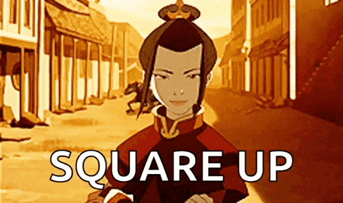 a cartoon of a woman standing in a street with the words square up above her