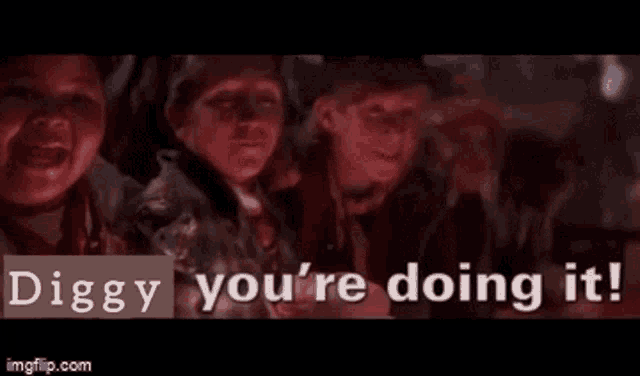 a group of children are standing next to each other with the words " piggy you 're doing it "