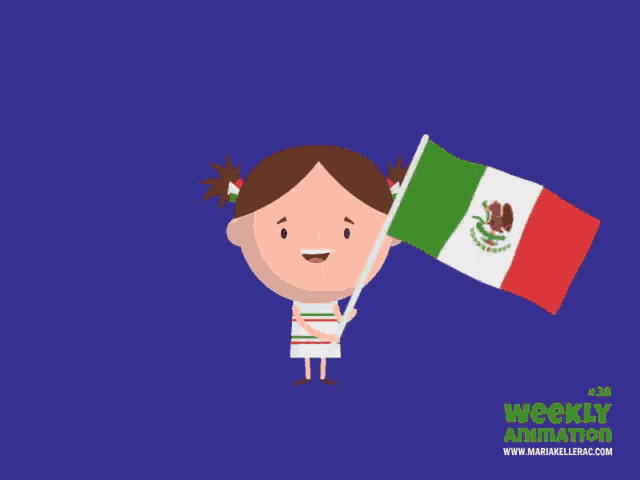 a cartoon of a girl holding a mexican flag with the website www.mariakellerac.com at the bottom