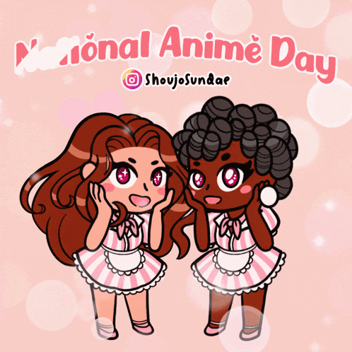 a poster for national anime day showing two girls