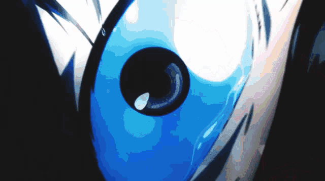 a close up of a person 's blue eye with a white pupil