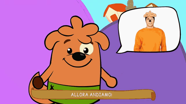 a cartoon of a dog with a speech bubble that says allora andiamoi