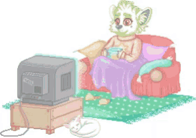 a pixel art drawing of a furry character watching tv