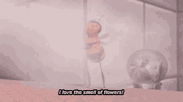 a bee from the movie bee movie says " i love the smell of flowers ! "