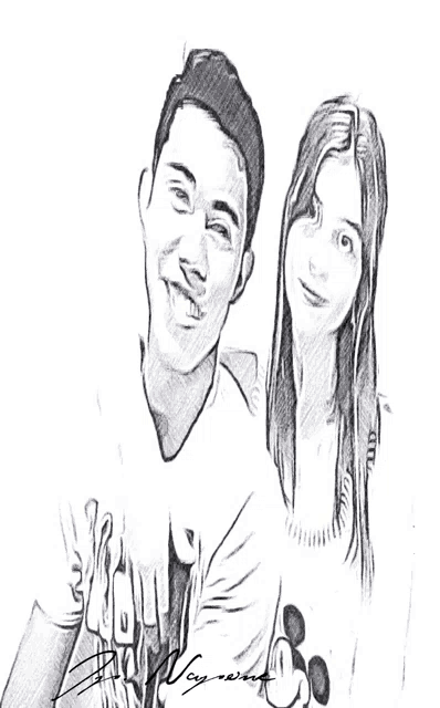 a black and white drawing of a man and a woman with a shirt that says you