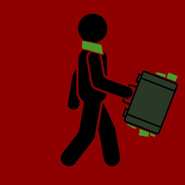 a silhouette of a man carrying a briefcase with money on it