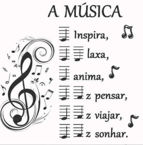 a poster with a treble clef and music notes that says " a musica "
