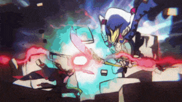 a cartoon of a man holding a sword fighting another man