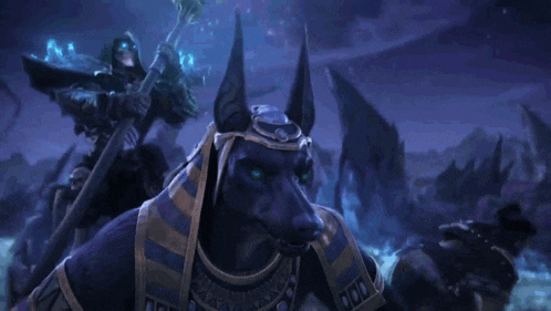 a wolf with a crown on its head is standing in a dark room