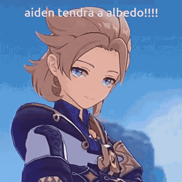 a picture of a anime character with the words aiden tendra a albedo