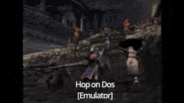 a screenshot of a video game with the words hop on dos [ emulator ] on the bottom