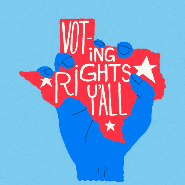 a hand is holding a red sign that says voting rights y'all