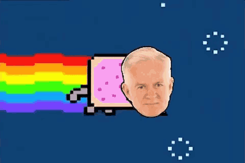 a pixel art drawing of a cat with a rainbow coming out of it