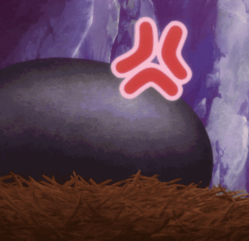 a cartoon drawing of a black ball with a red x on top