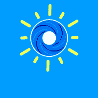 a blue becker logo with a white circle in the middle