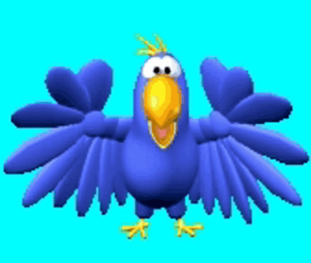 a blue cartoon bird with a yellow beak