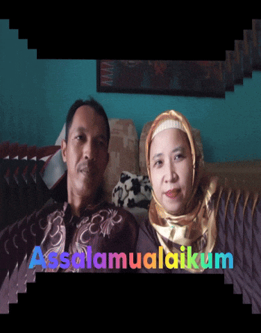 a man and a woman are sitting on a couch and the words assalamualaikum are on the screen