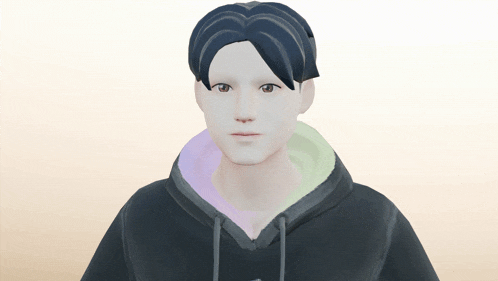 a 3d model of a man wearing a black hoodie with a rainbow colored collar