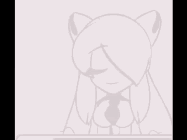 a drawing of a girl with cat ears is sitting at a desk .
