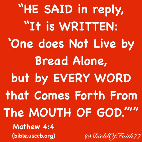 a red poster with white text that says " he said in reply "