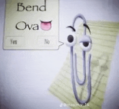 a paper clip with a face on it is holding a piece of paper and talking .