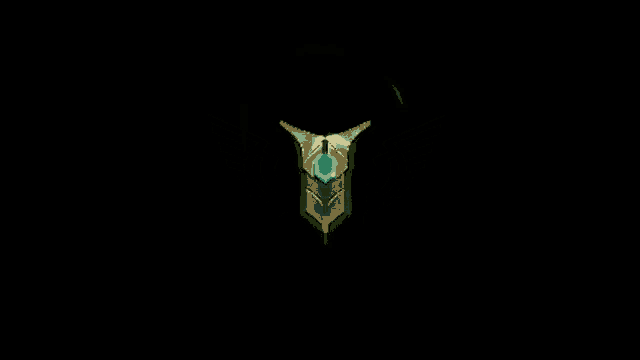 a glowing emblem with wings and a skull on a black background