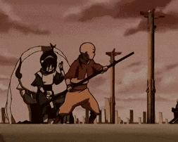 a man is holding a sword while another man holds a spear .