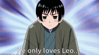 a cartoon of a boy with the words he only loves leo below him