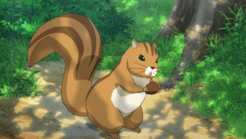 a cartoon squirrel with a nut in its mouth