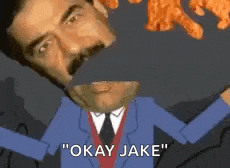 a cartoon of a man in a suit and tie holding a bag of chips .