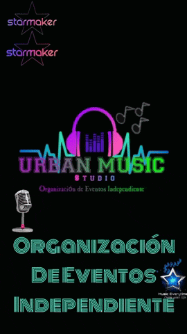 an ad for urban music studio with a microphone and headphones