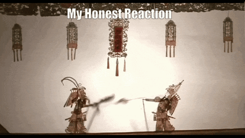 a shadow puppet show with the words my honest reaction at the top