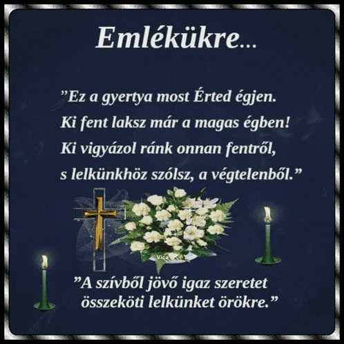a picture of a bouquet of flowers with a cross and candles and a quote in a foreign language